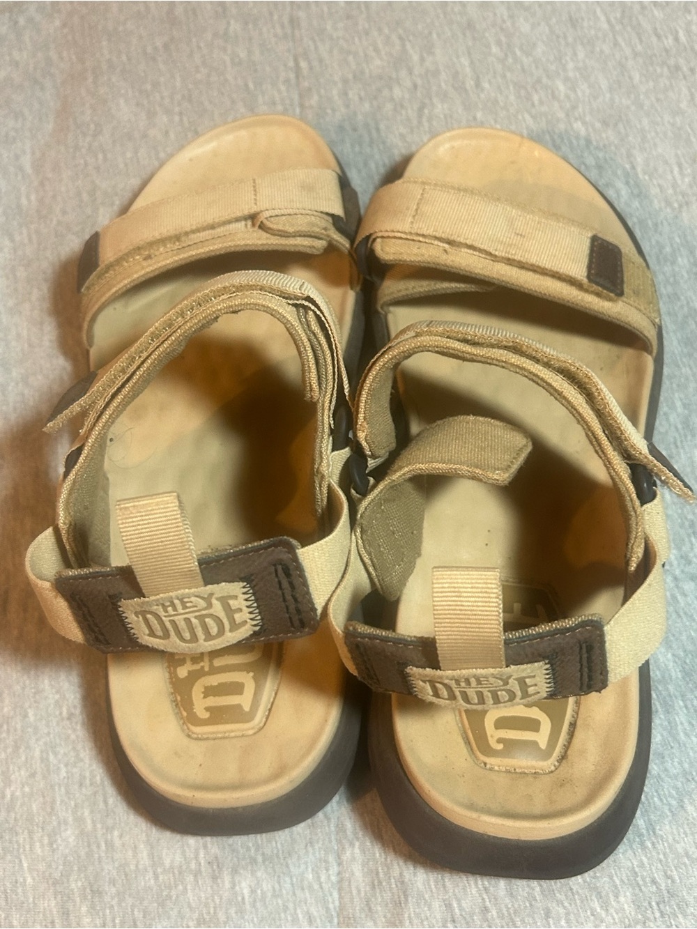 Hey Dude Men's Beige Canvas Strap Sandals